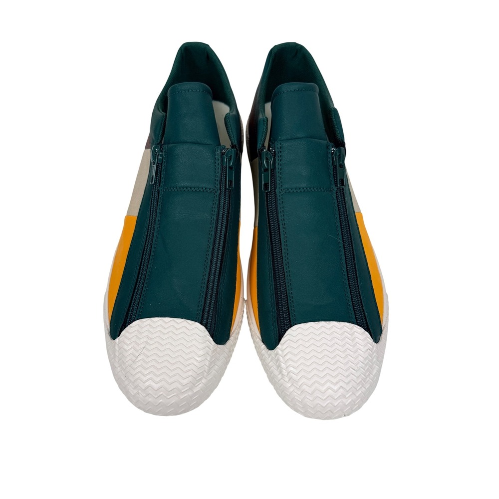 Mens Colorblock Leather Dual Zipper Low Top Sneakers Teal EU 46 / US Men's 12